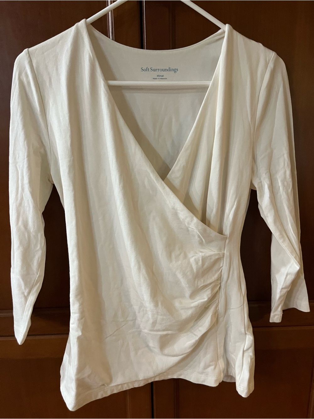 Soft Surroundings Ivory Wrap V-Neck Long Sleeve Top